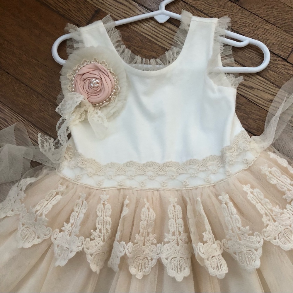 Size 3 Frilly Frocks lace tulle dress ivory luxury sleeveless